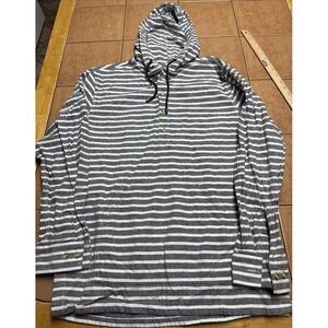 MADDA FELLA SZ SMALL GRAY WHITE STRIPE‎ BRUSHED COTTON CASTAWAY BEACH HOODIE